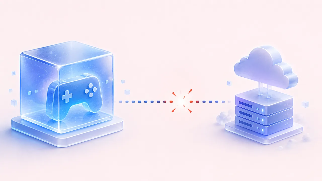 Illustration éditoriale d’une connexion interrompue entre un client de jeu générique et un serveur pour le code erreur 279 Roblox