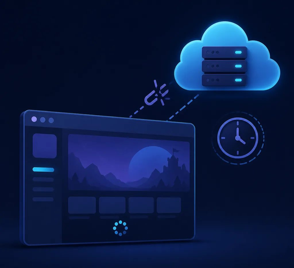 Editorial illustration of a generic game client waiting for a cloud service response during Roblox error code 529