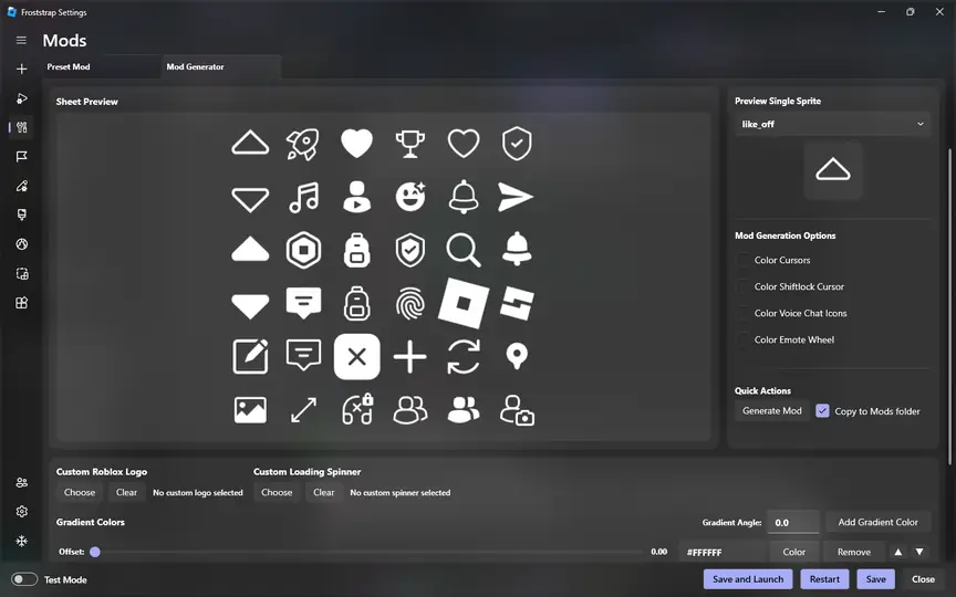 Froststrap Mod Generator interface